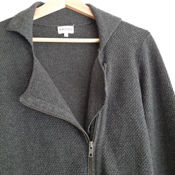 BRORA Merino Cashmere Blend Full Zip Knit Moto Style Cardigan Jacket Grey Sz S - Picture 5 of 15